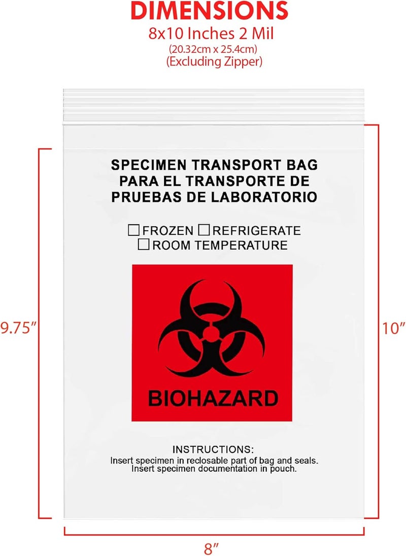 GPI POLY GPI - 8" X 10" 100 Pack, Biohazard Specimen Zip Bags, with Pouch, 2 Mil Thick, for Laboratory or Health Care Facility Samples. - Image 2